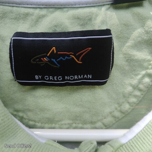 Greg Norman Shirt Mens L Extra Large Green Striped Polo Golf Stretch - Picture 2 of 4